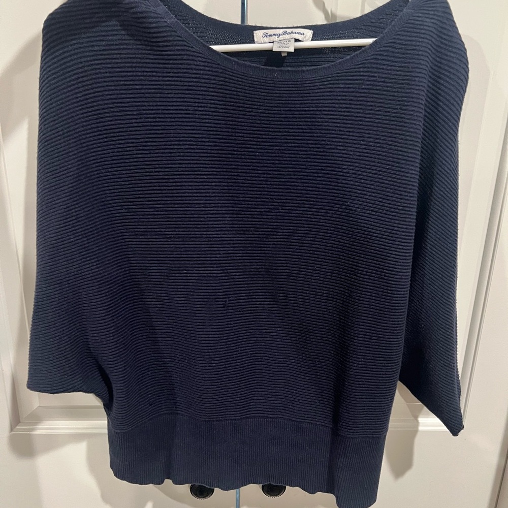Tommy Bahama Navy Ribbed Scoop Neck Women's Sweater